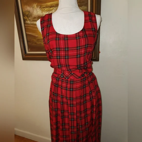 Vintage 1970s 1980s Red Plaid Maxi Dress by Bedford Fair NOS - Picture 4 of 12